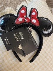 Loungefly Minnie Mouse Ears Headband w/ Red & White Polka Dot Bow, Black Ears