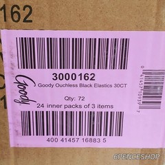 1 BOX 30CTx3x24 Goody Ouchless Elastic Hair Ties, Black, 4MM Rubber Bands
