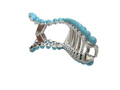 Extra large turquoise blue stone silver metal western loop hair claw clip