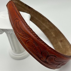 Leather Tooled Headband Western Sable Brown Burnt Sienna