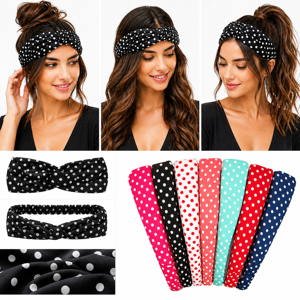 6 PCS Women Cotton Blend Dots Bandana Twist Knot Head Wrap Headband Twisted