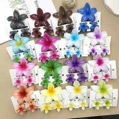 3Pcs Sweet Colorful Plumeria Flower Shark Clip Hair Claw Bohemian Ponytail Clip