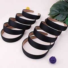 10 PCS Black Satin Wide 1.3 Inch NonSlip Hair Bands Fashion DIY Plain Solid