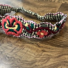 Unbranded Floral Embroidered Headband Women OS Black Gingham Good Cottagecore