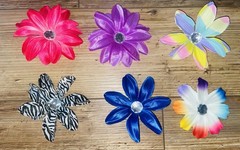 Lot Of 6 Different Colored Rhinestone Bigger Flower Hair Clips.