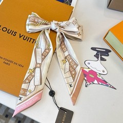Louis Vuitton Silk Monogram Bow Ribbon Hair Accessory Beige Brown Pink