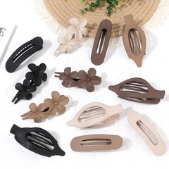 12 PCS Flat Hair Clips – 3 Styles Matte Claw 1 Count (Pack of 12), Brown