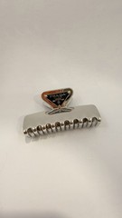 Prada Milano Silver Metal Hair Claw Clip Triangle Logo Barrette Italy G2U