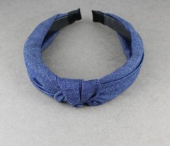denim chambray turban knot headband soft fabric covered grip teeth blue hair