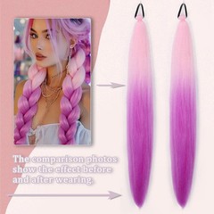2Pcs Purple Long Straight Synthetic Ponytail Extension Rubber Band Women Hair