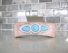Long lite tan faux leather effect turquoise blue native tribal hair claw clip