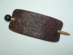 VINTAGE BROWN LEATHER TOOLED FLOWER BUN HOLDER BUN WRAP HAIR ACCESSORY