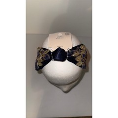 Headband Embellished Beaded Floral Knot Navy Blue & Gold