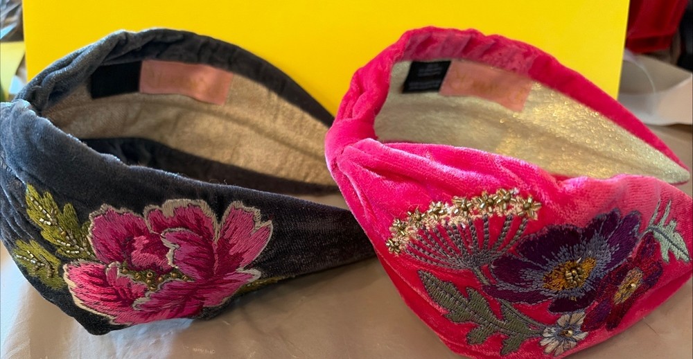Powder Design Embroidered Fawn Velvet Headband Purple Pink Lot 2