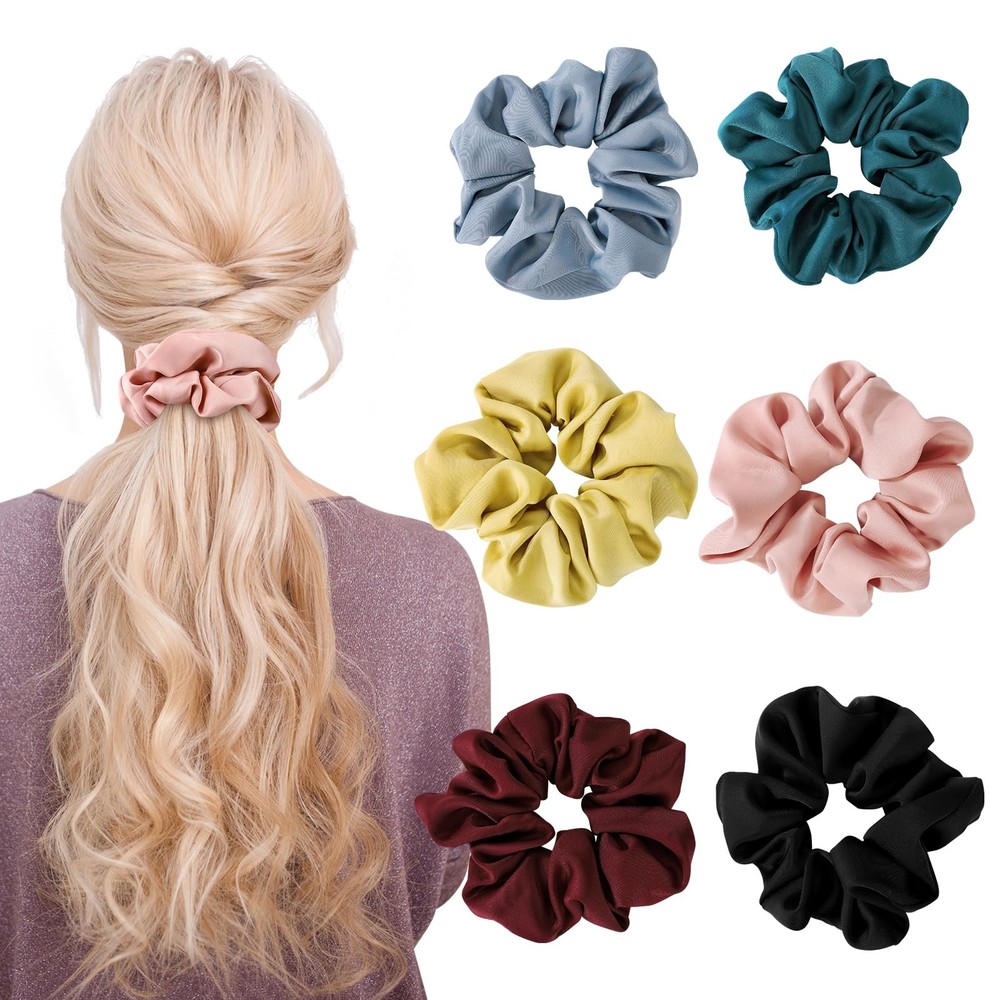 Satin Silk Scrunchies 6 PCS Elastic Hair Bands Ponytail Holder Scrunchy