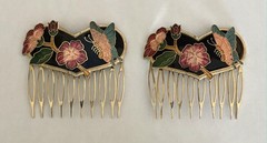 Cloisonné Hair Comb Ornaments Floral Accessories 1970’s FREE SHIPPING