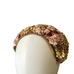 Vintage 50s Floral Velvet Headband Crown Mauve Millinery Fascinator Headpiece