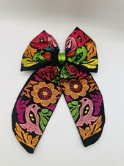 Beautiful Mexican Handmade Embroidered Black Hair Bow Clip