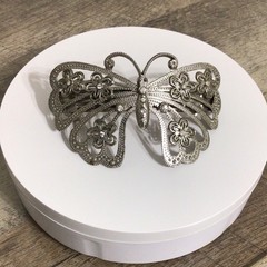 Vintage Silver Tone Large Butterfly Hair Barrette with Rhinestones