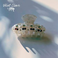 Velvet Claws Hair Clip | Cherries in Crystal White | Claw Clip in Velvet Travel