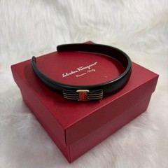 Salvatore Ferragamo Leather & Metal Black Headband from Japan
