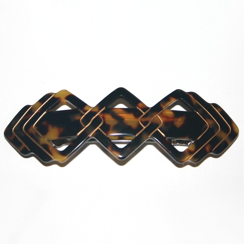 Large Barrette Fancy Retro Arrow Tortoise Automatic Hair Clip VTG Made in France