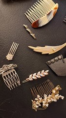 Vintage Assorted Costume Hair Accessories Lot Including Barrettes, Combs, and Ha