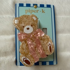 Piper K Teddy Bear Hair Clip Large Claw Pink Bow Acrylic Coquette Y2K NWT Gift