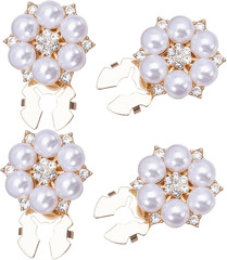 4 Pack Pearl and Rhinestone Button Covers for Women Decorative Clip on Blouse Sh