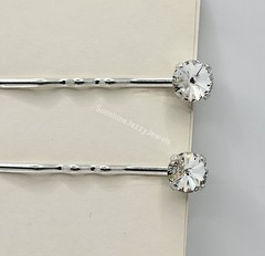Handmade 2pc Hair/ Bobby Pins w/ Swarovski Crystal Clear Chaton Stones