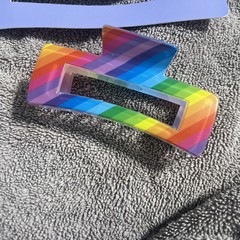 Claire’s Rectangular Clear Plastic Rainbow Hair Claw Clip 3” Long