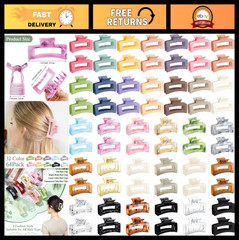 64 Pcs Medium Hair Claw Clips Set – Matte Rectangle Clamps for Thick Hair, Multi