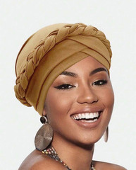 Women’s Ladies Braided Turban Headwrap Head Covering Head Scarf Brown