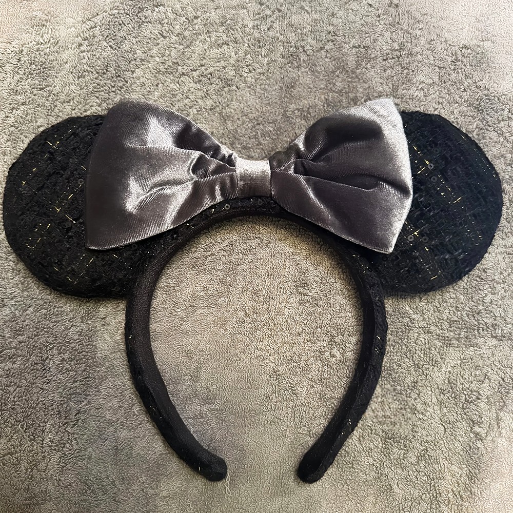 Tokyo Disney- Resort Black Gray Ribbon Bow Headband Minnie Mickey Mouse Ears