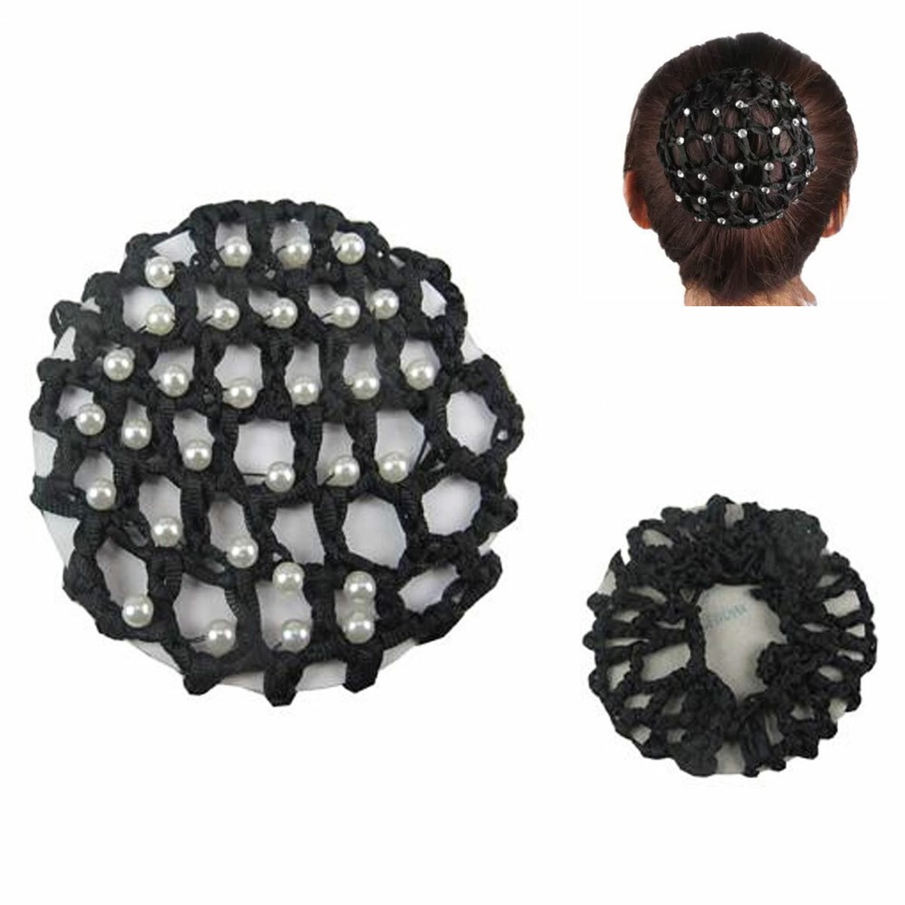 USA 6pcs Beads Bun Cover Snood Skating Hair Net Ballet Dance Crochet Elastic Lot