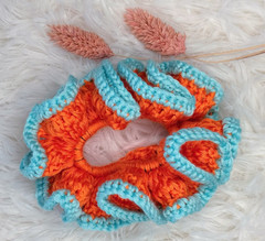 Crochet Handmade Hair Scrunchie 4 inch, Orange x Mint Green