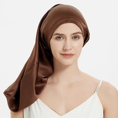 Silk Blend Adjustable Sleep Hair Cap Women Black Elastic Long Hair Wrap