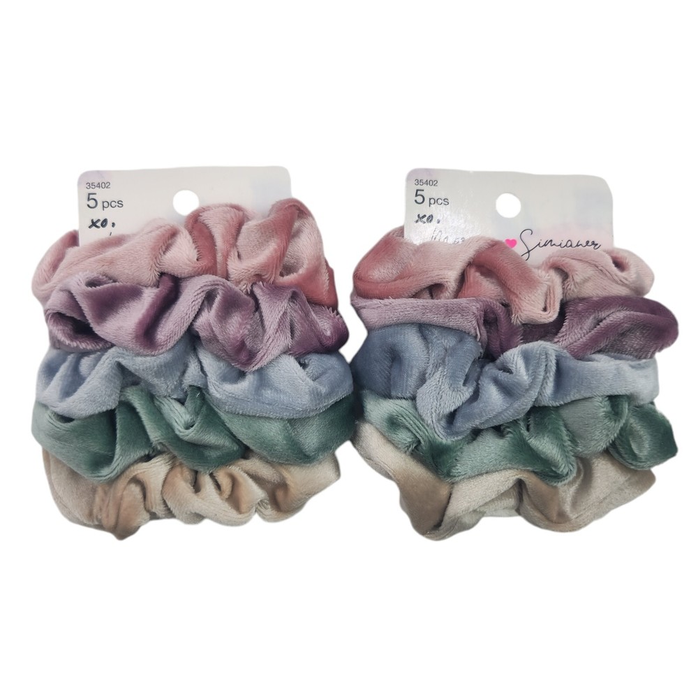 2X Morgan Simianer Xo Scunci Scrunchies 5 pcs Each Velvet Multicolor Stretch
