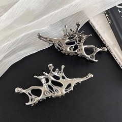 Punk Silver Metal Hair Claw Clip Non Slip Irregular Pattern Hair Claw for Thick