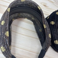 2 Pk Women’s Wide Mesh Headbands Black Brown Gold Dot Hairbands Hair Accessories