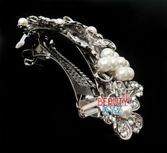 beautiful elegant wedding bridal barrette pearl and crystal hair clip for party