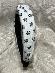 White & Black Floral Top Knot Fabric Headband Bohemian Festival Hair Accessory