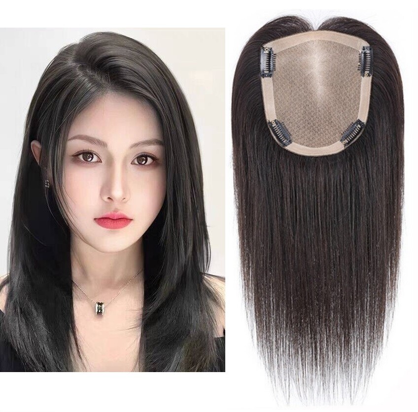 4.7″x5.3″ Double Drawn Silk Top Human Hair Topper Soft Piece for Women 10″~12″