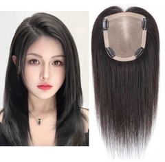 4.7″x5.3″ Double Drawn Silk Top Human Hair Topper Soft Piece for Women 10″~12″
