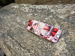 Mosaic Hair Clip/French Barrette, abstract red and gold design, vintage china