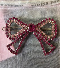 Tarina Tarantino Pink Swarovski Crystal Large Bow Barrette Brand New Vintage 🎀