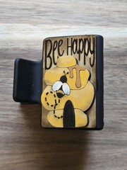 Hand Painted Wood Cut Bee Happy Claw Clip 2″