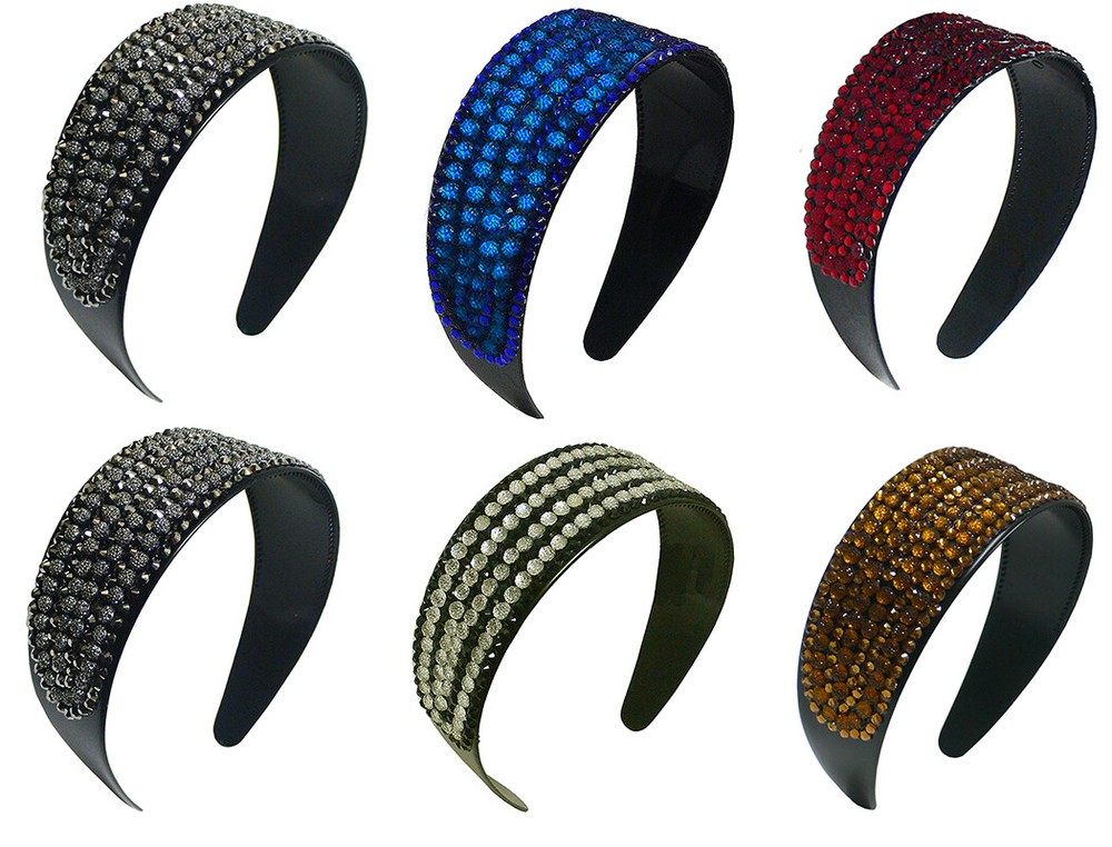 Set of 6 2″ Wide Band HairBand Lite Wt Plastic Bling Headbands for Women24611-6