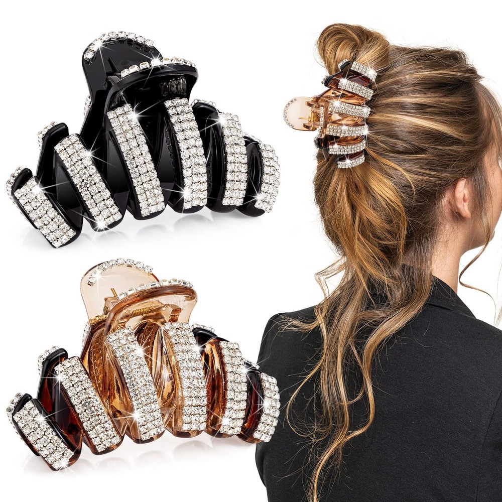 Noverlife 2PCS Crystal Rhinestone 2 Count (Pack of 1), Acrylic Hair Clips
