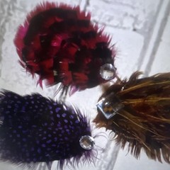 Set of 3 Feather & Metal Animal Print Hair Clips w/ Rhinestone